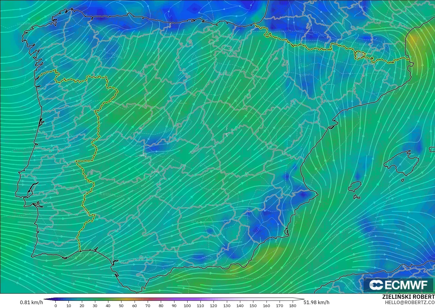ECMWF IFS 0.25° modelo - España, Viento a 10 m