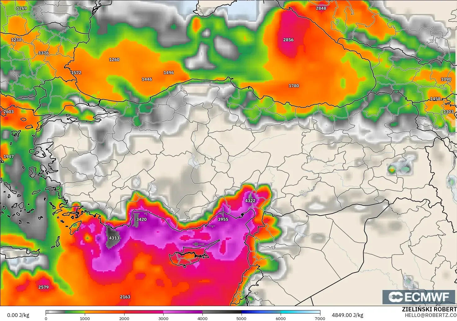 ECMWF IFS 0.25° modelo - Turquía, CAPE