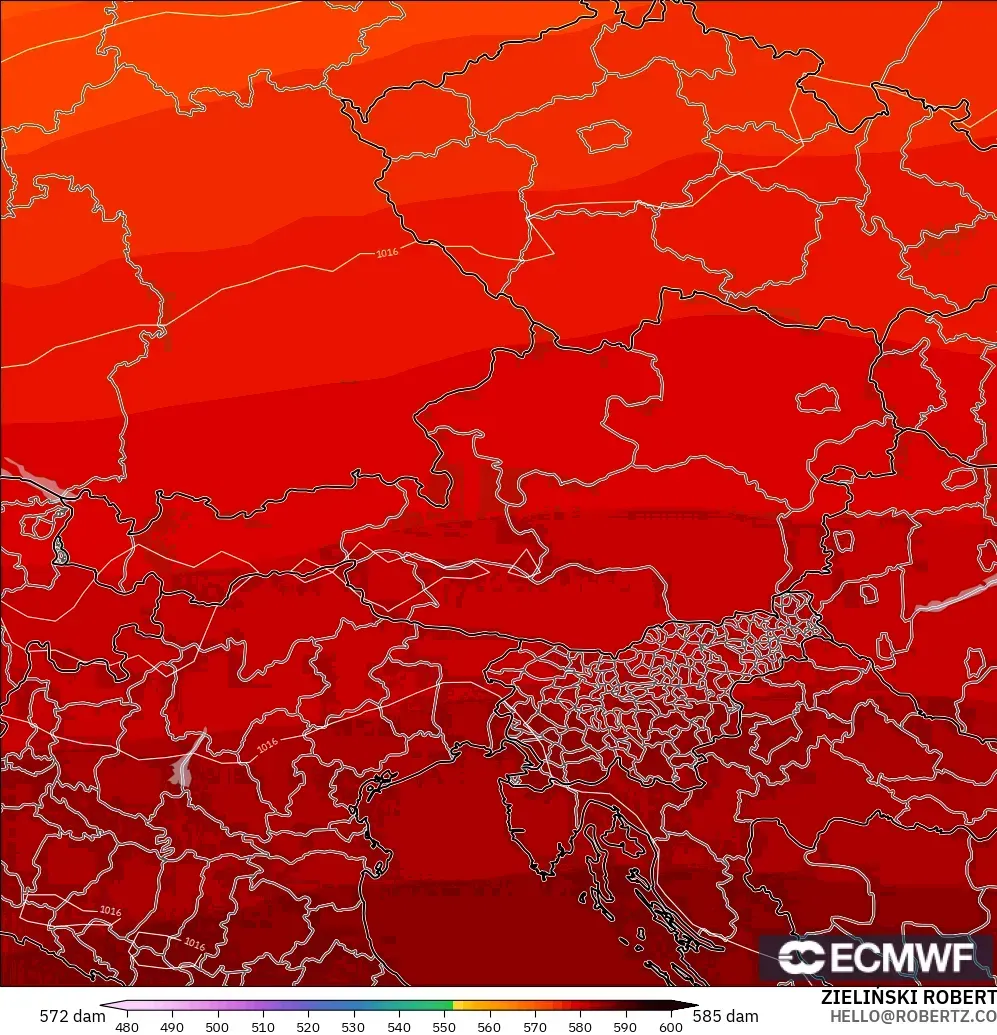 ECMWF IFS 0.25° modelo - Austria, Altura geopotencial a 500 hPa