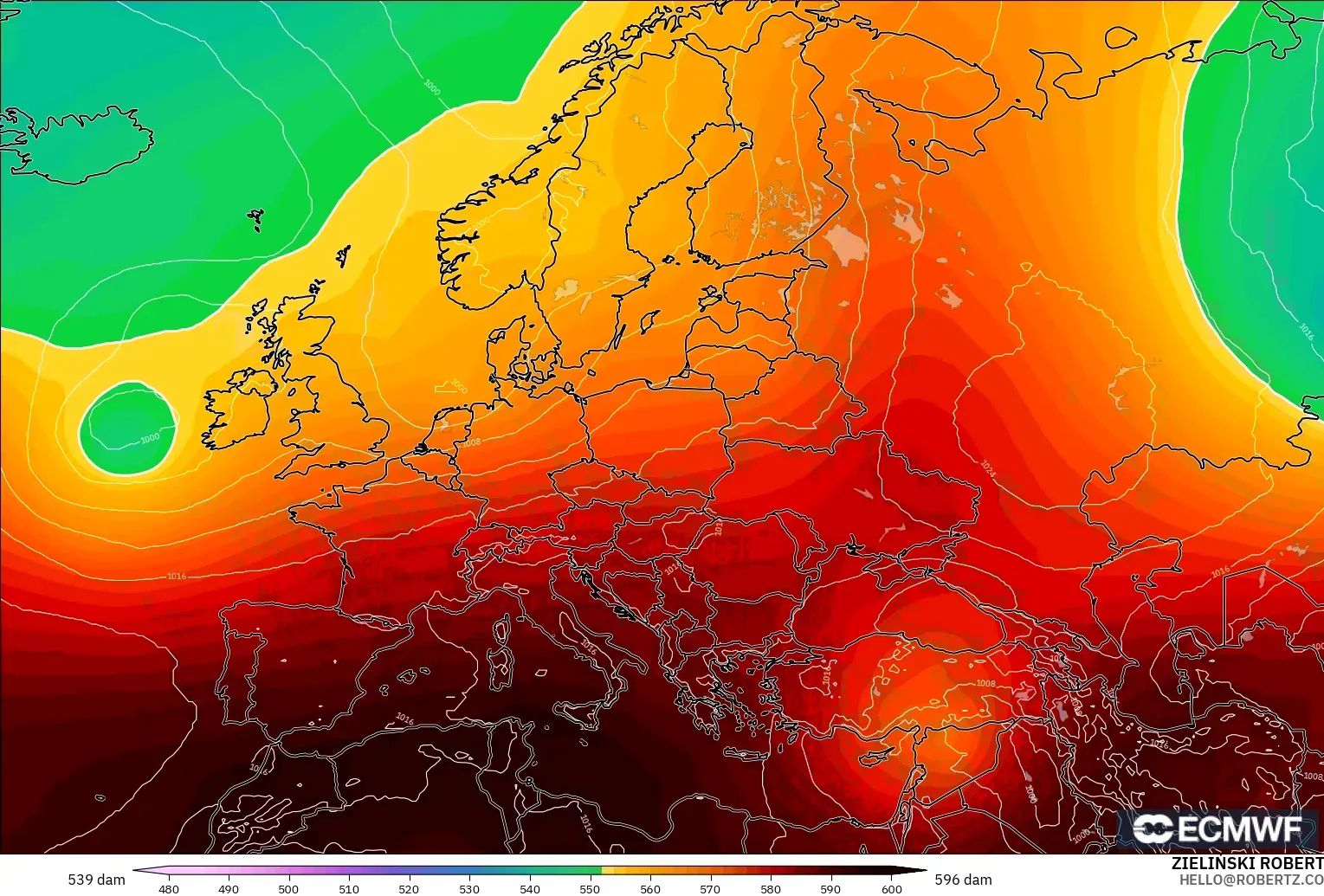 ECMWF IFS 0.25° modelo - Europa, Altura geopotencial a 500 hPa