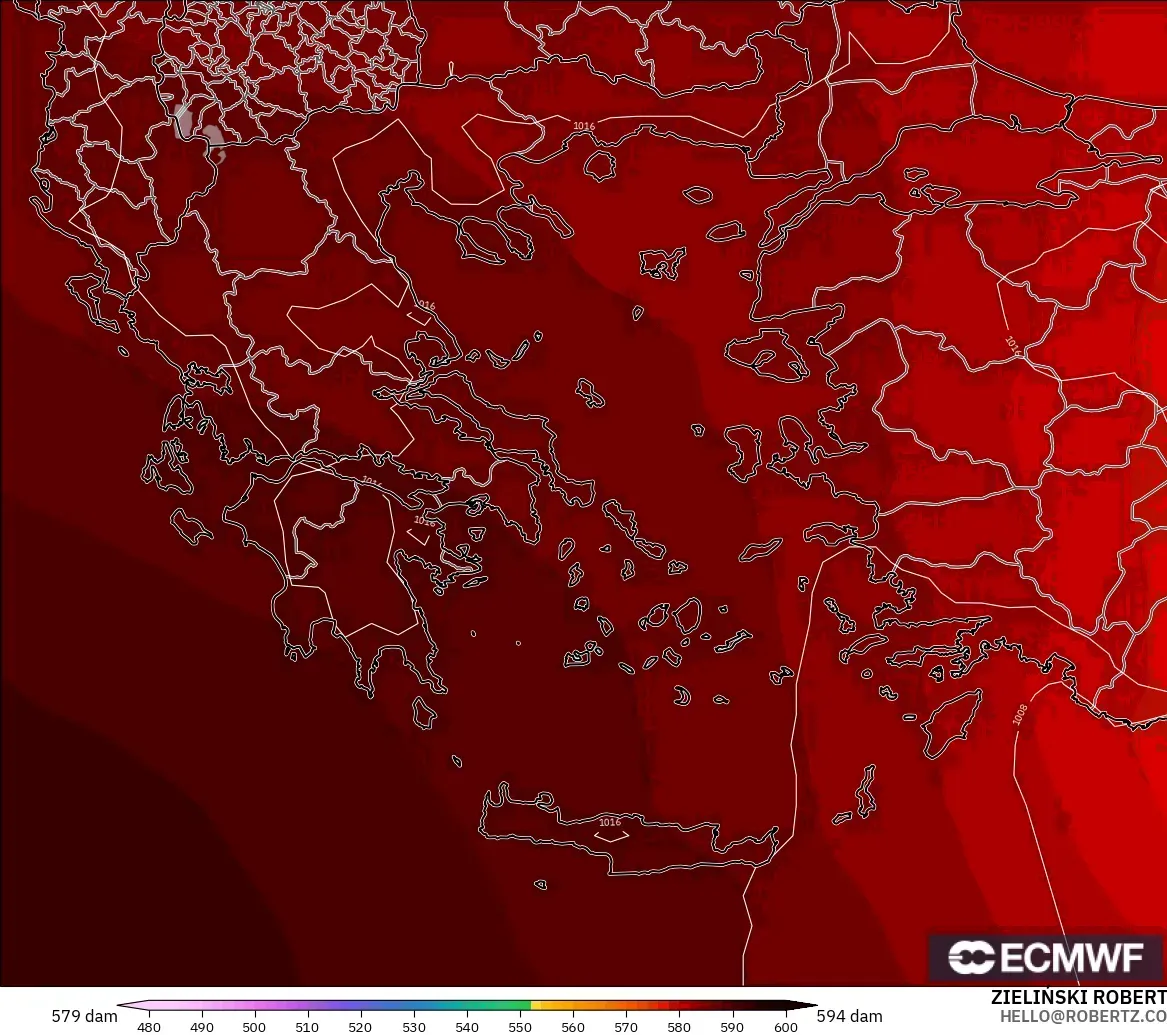 ECMWF IFS 0.25° modelo - Grecia, Altura geopotencial a 500 hPa