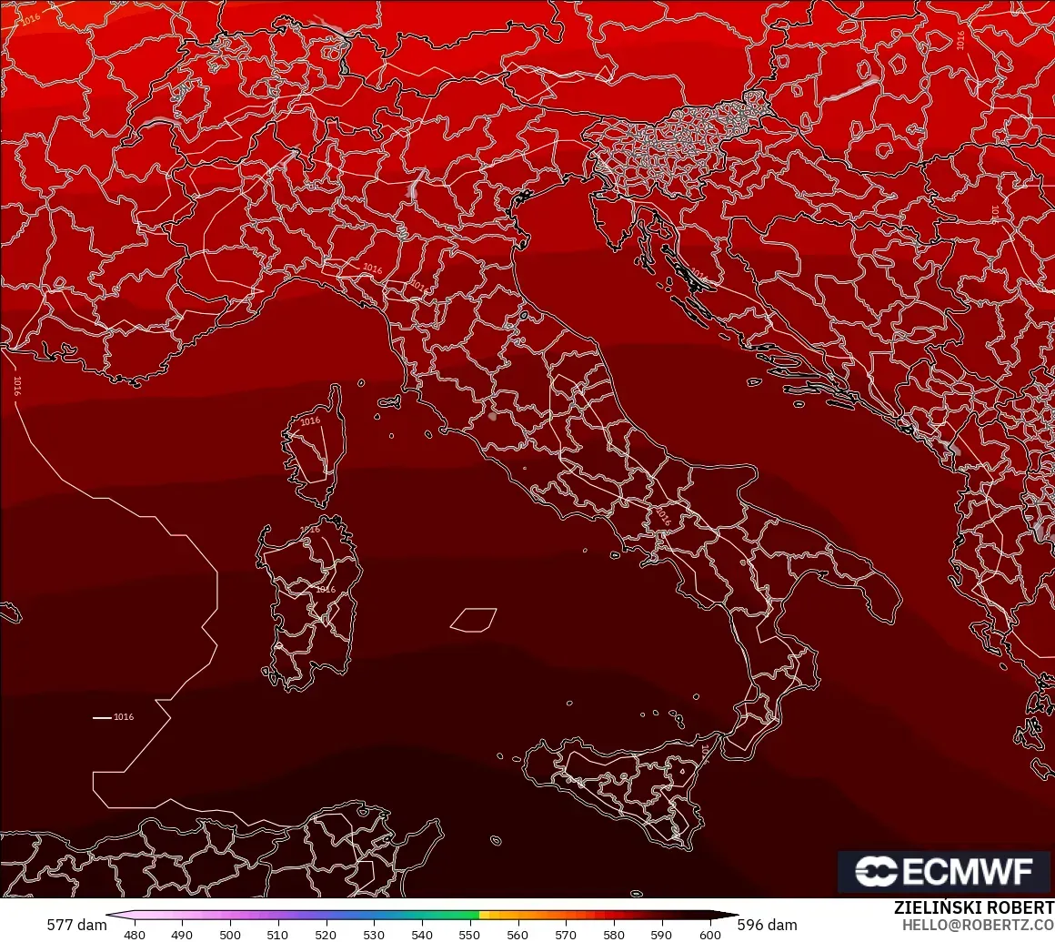 ECMWF IFS 0.25° modelo - Italia, Altura geopotencial a 500 hPa