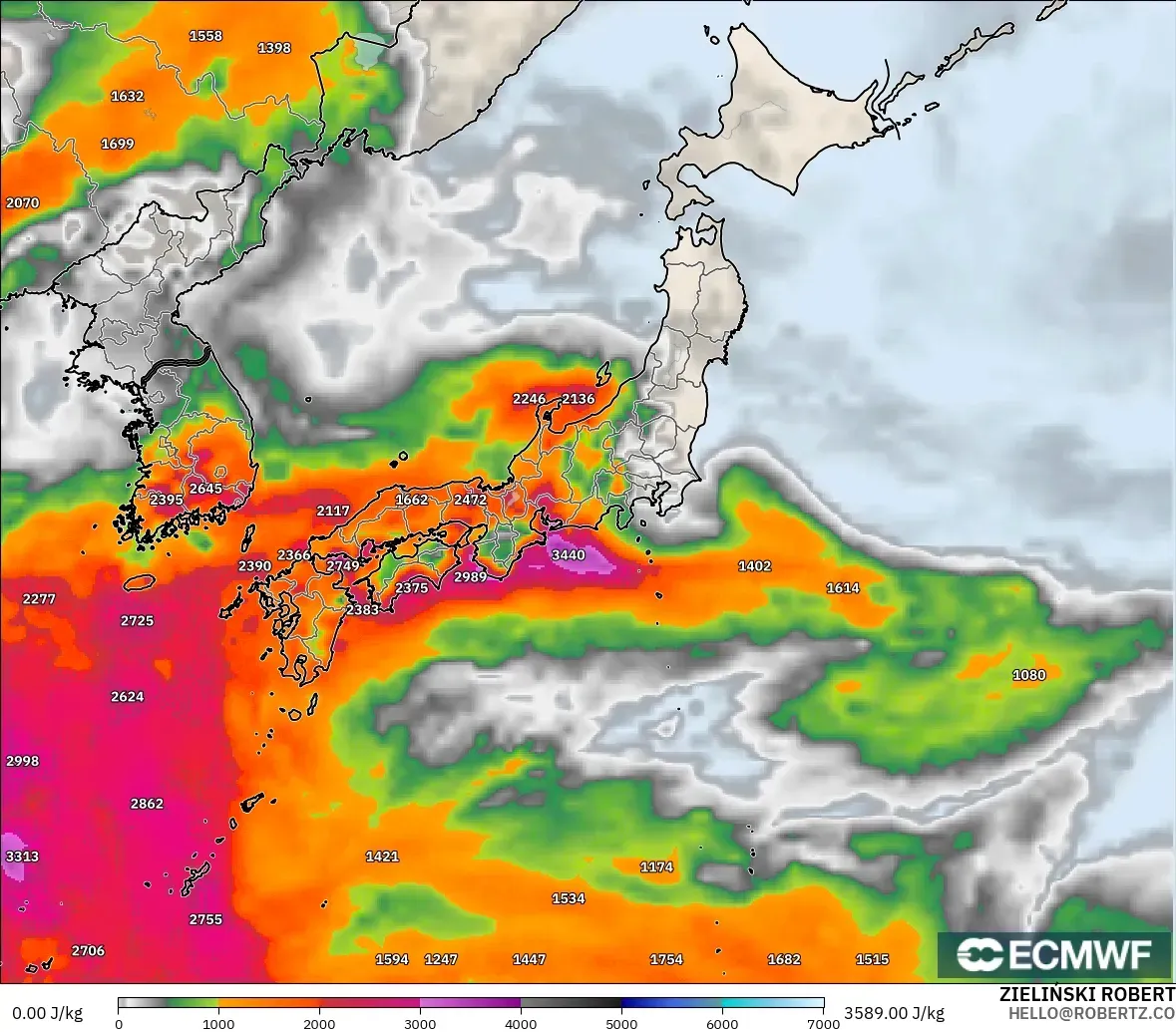ECMWF IFS 0.25° modelo - Japón, CAPE