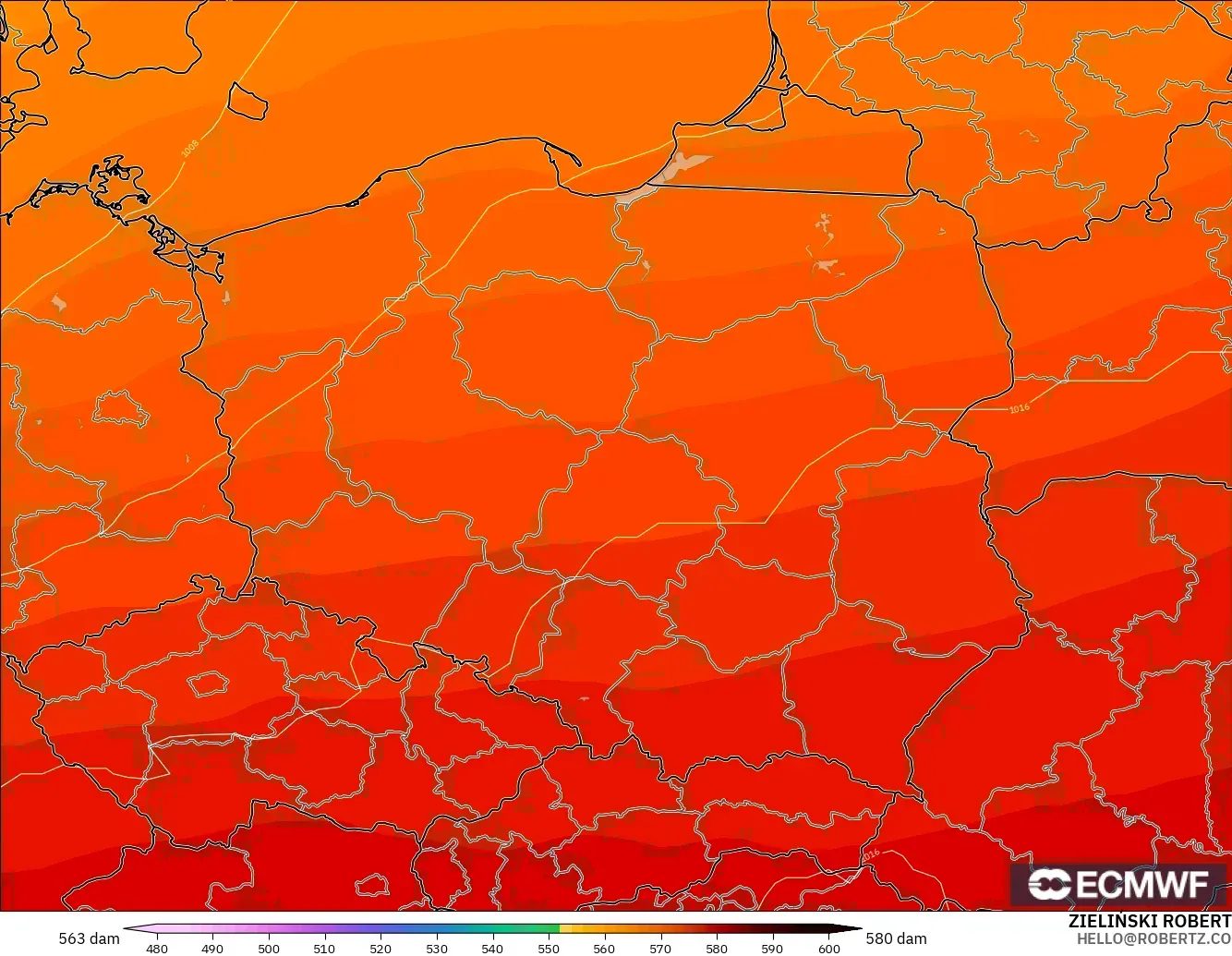 ECMWF IFS 0.25° modelo - Polonia, Altura geopotencial a 500 hPa