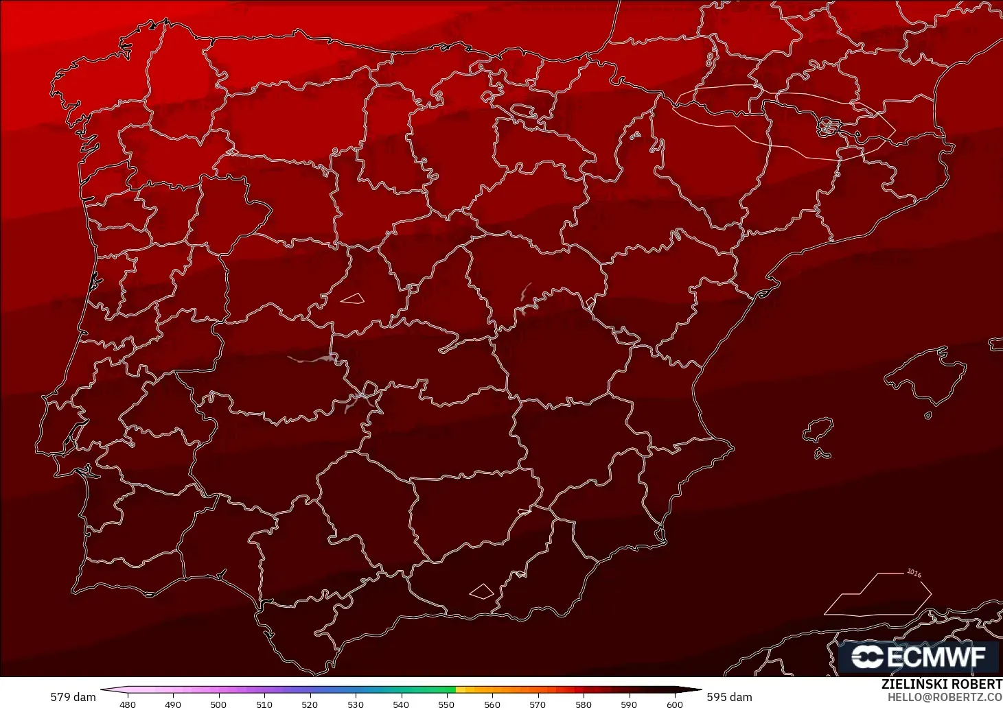 ECMWF IFS 0.25° modelo - España, Altura geopotencial a 500 hPa