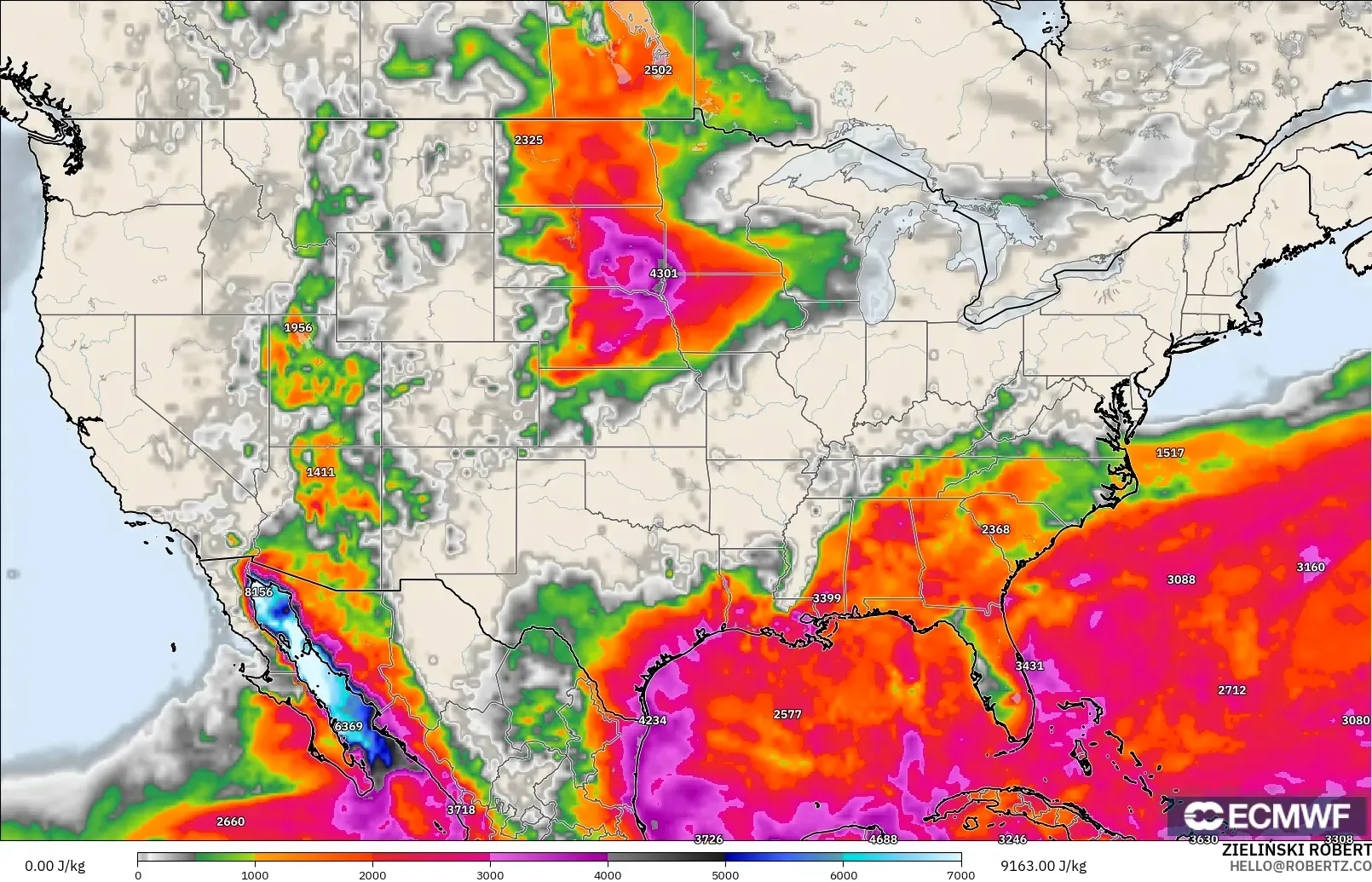 ECMWF IFS 0.25° modelo - Estados Unidos, CAPE