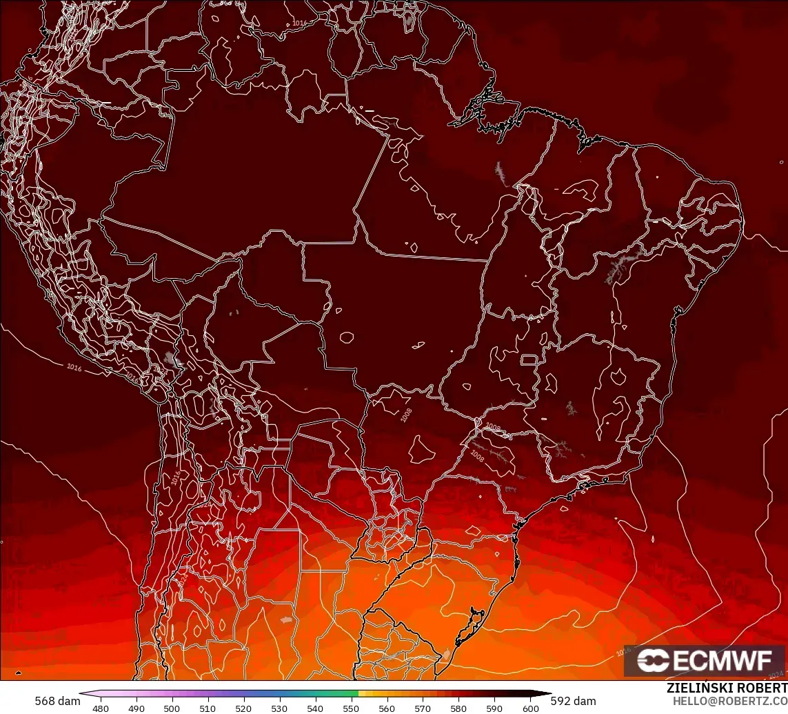 ECMWF IFS 0.25° modelo - Brasil, Altura geopotencial a 500 hPa