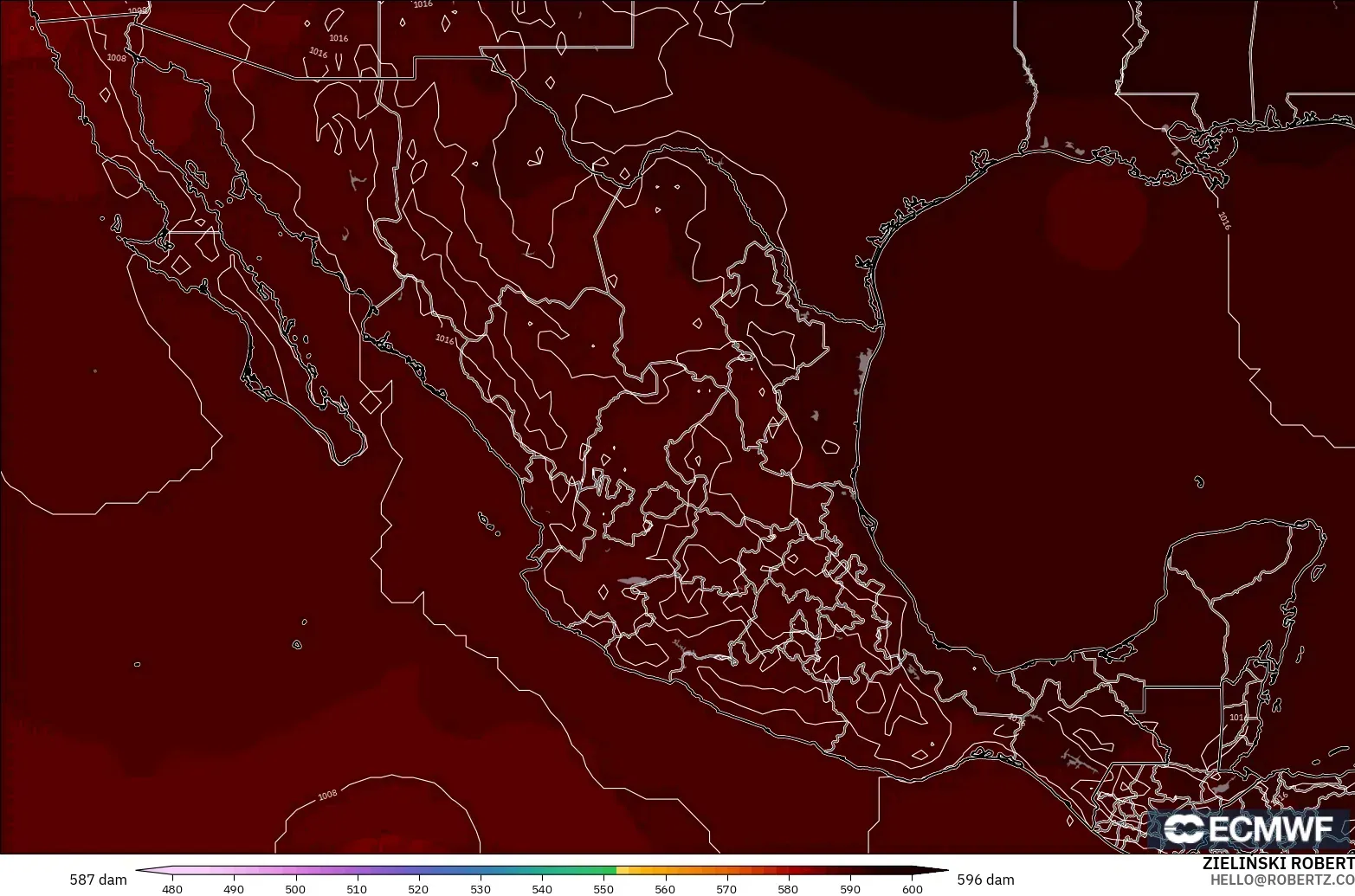 ECMWF IFS 0.25° modelo - México, Altura geopotencial a 500 hPa