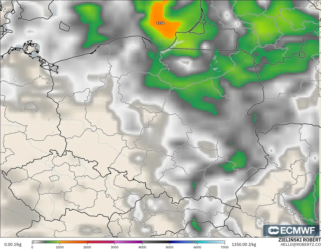ECMWF IFS 0.25° modelo - Polonia, CAPE