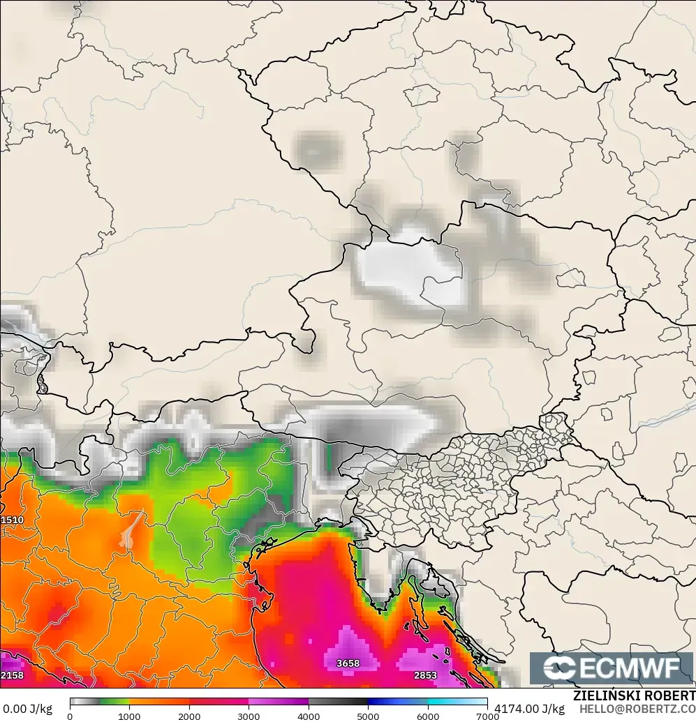 ECMWF IFS 0.25° modelo - Austria, CAPE