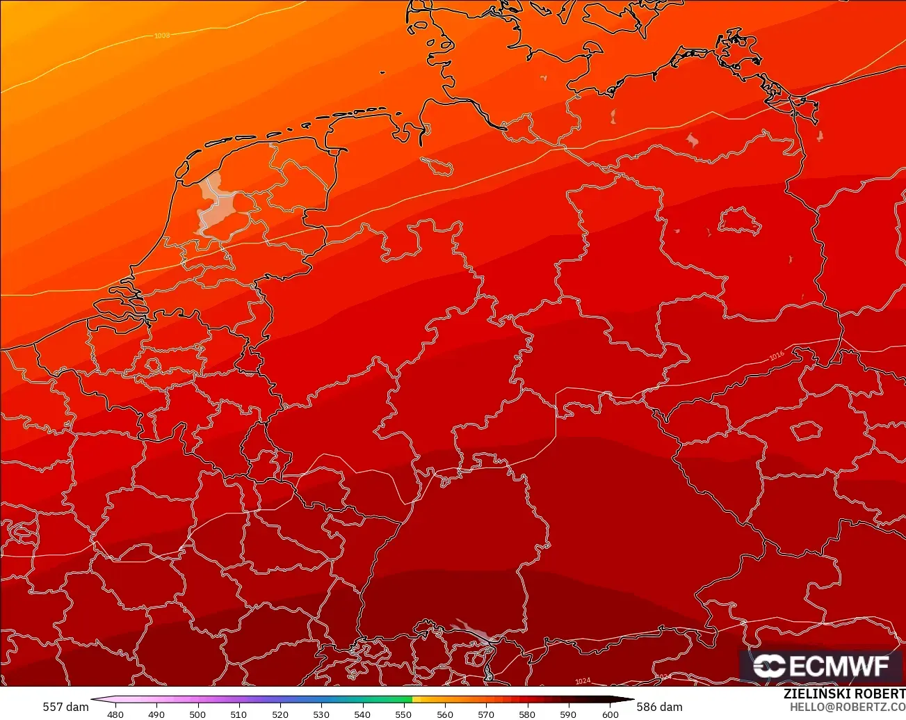 ECMWF IFS 0.25° modelo - Alemania, Altura geopotencial a 500 hPa