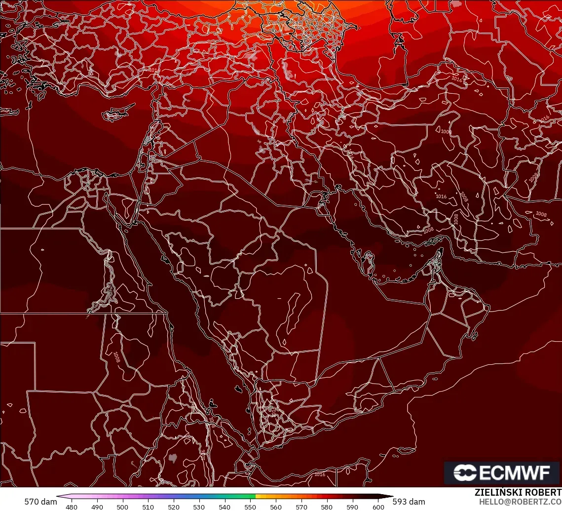 ECMWF IFS 0.25° modelo - Oriente Medio, Altura geopotencial a 500 hPa