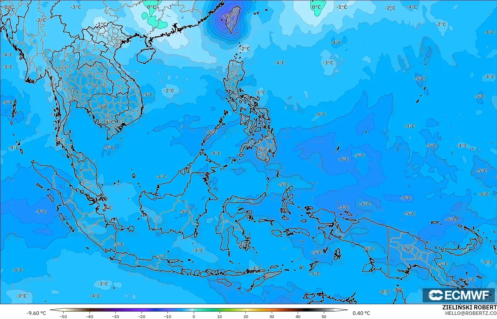ECMWF IFS 0.25° modelo - Sudeste Asiático, Temperatura a 500 hPa