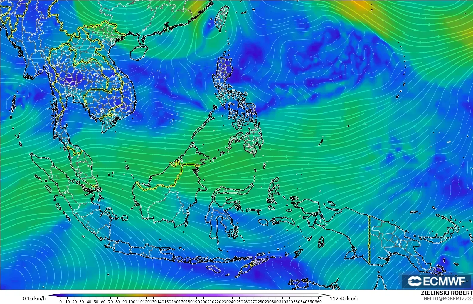ECMWF IFS 0.25° modelo - Sudeste Asiático, Viento a 300 hPa (corriente en chorro)