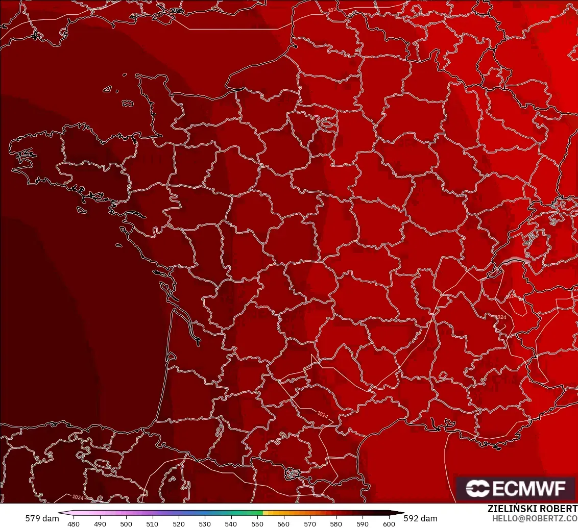 ECMWF IFS 0.25° modelo - Francia, Altura geopotencial a 500 hPa
