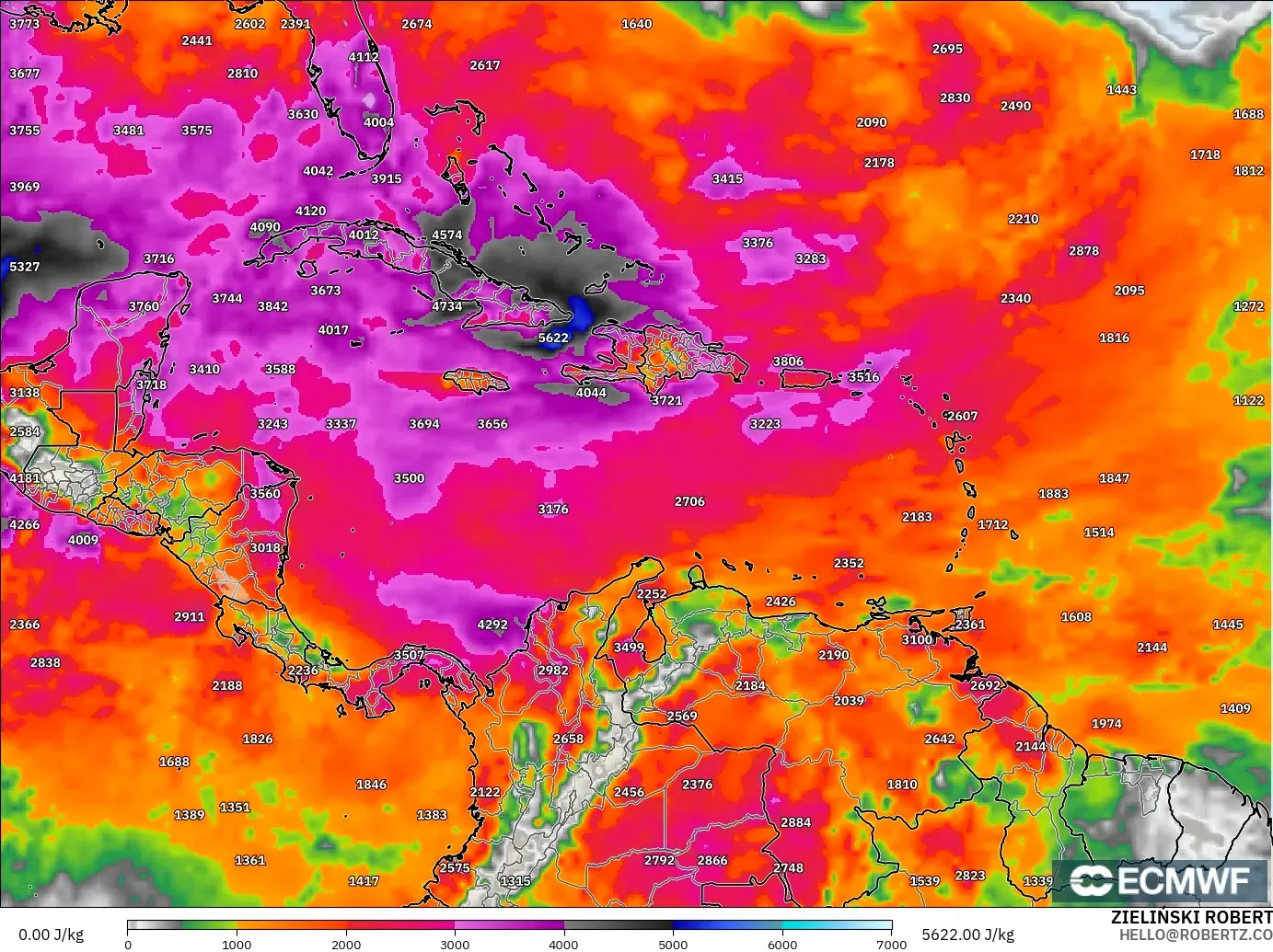 ECMWF IFS 0.25° modelo - Caribe, CAPE