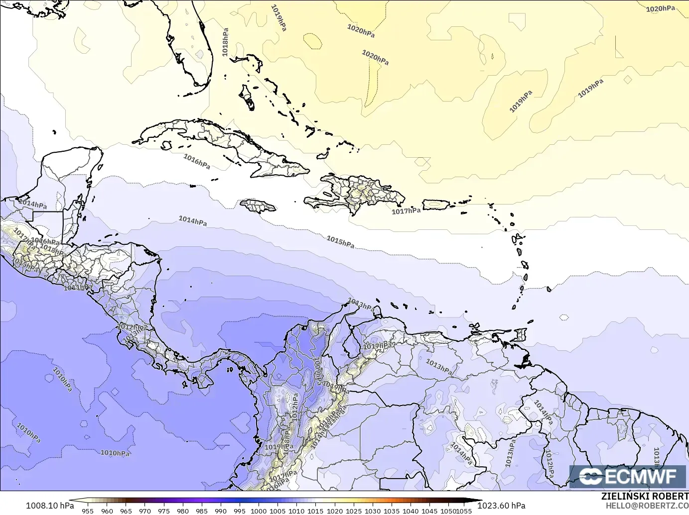 ECMWF IFS 0.25° modelo - Caribe, Presión
