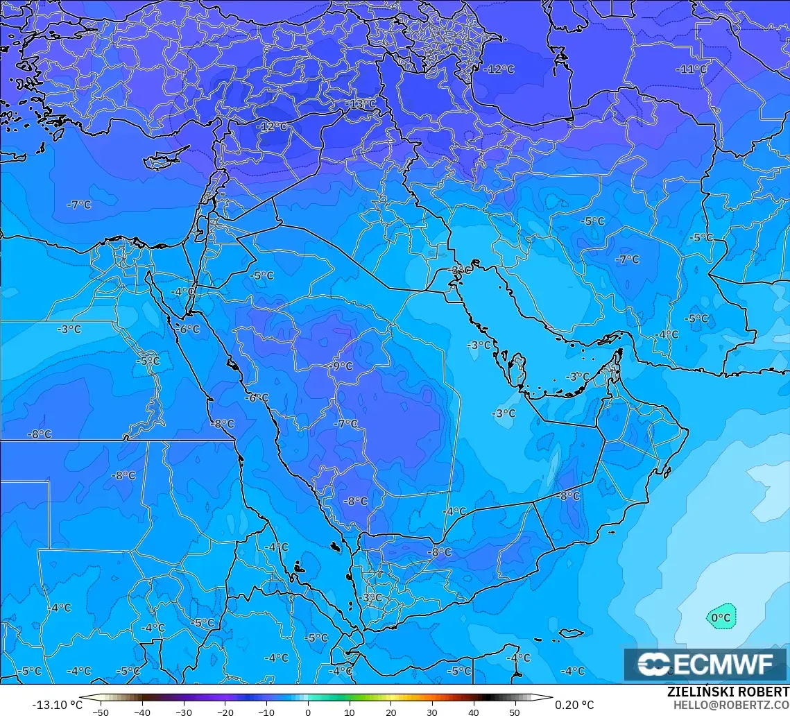 ECMWF IFS 0.25° modelo - Oriente Medio, Temperatura a 500 hPa