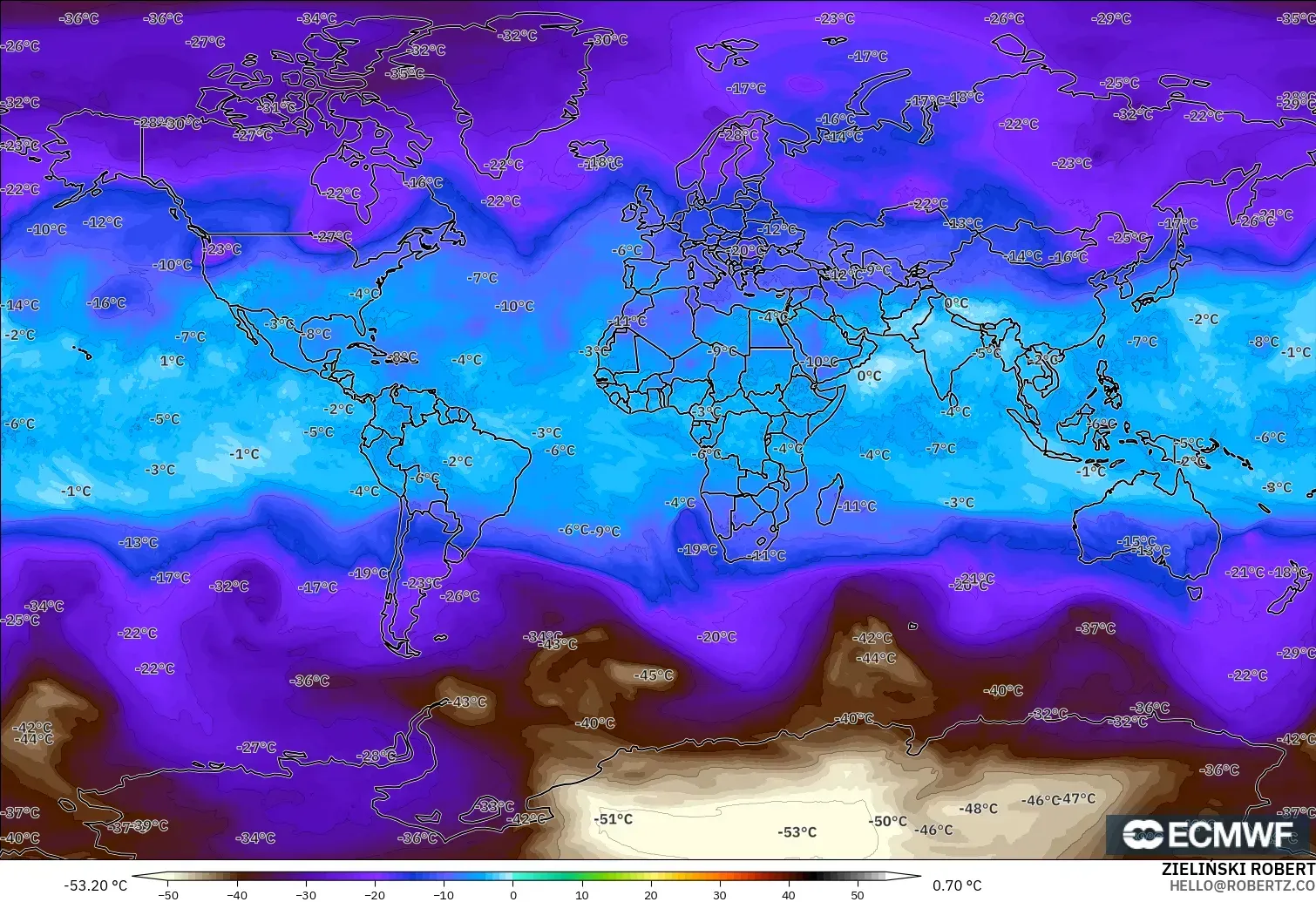 ECMWF IFS 0.25° modelo - Mundo, Temperatura a 500 hPa
