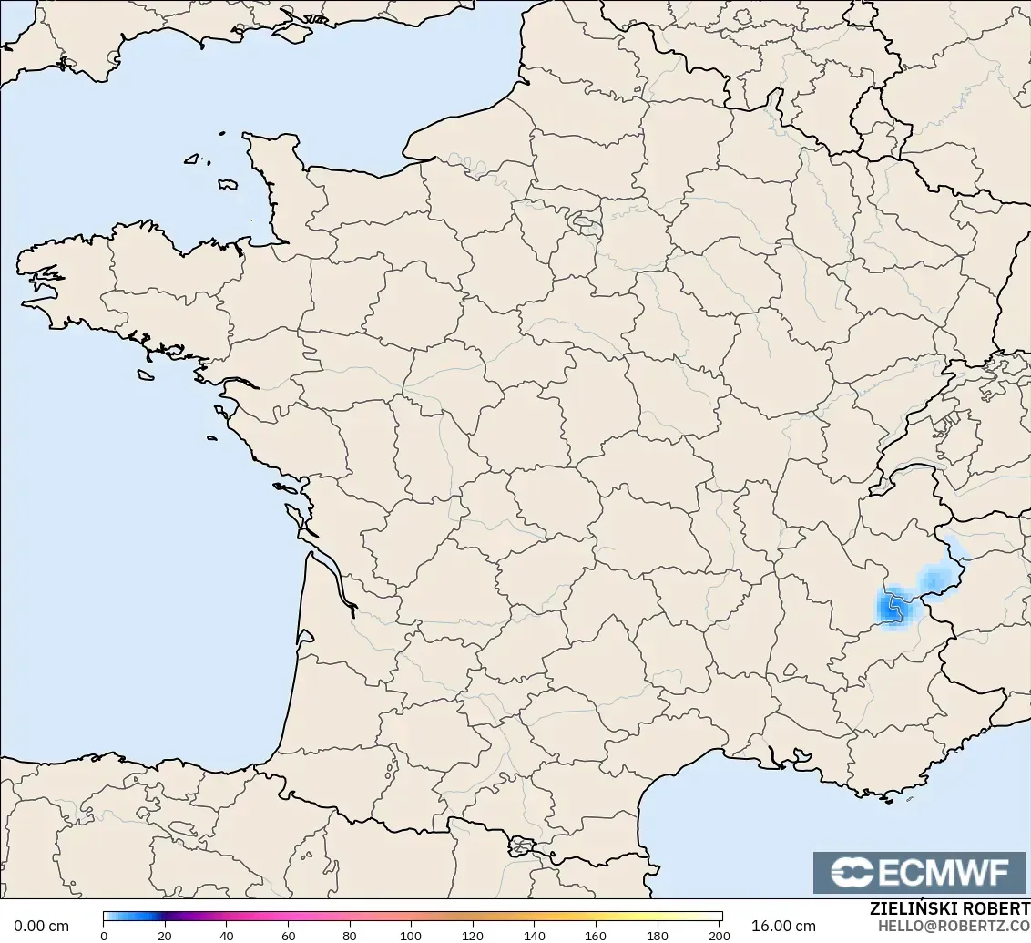 ECMWF IFS 0.25° modelo - Francia, Profundidad de nieve