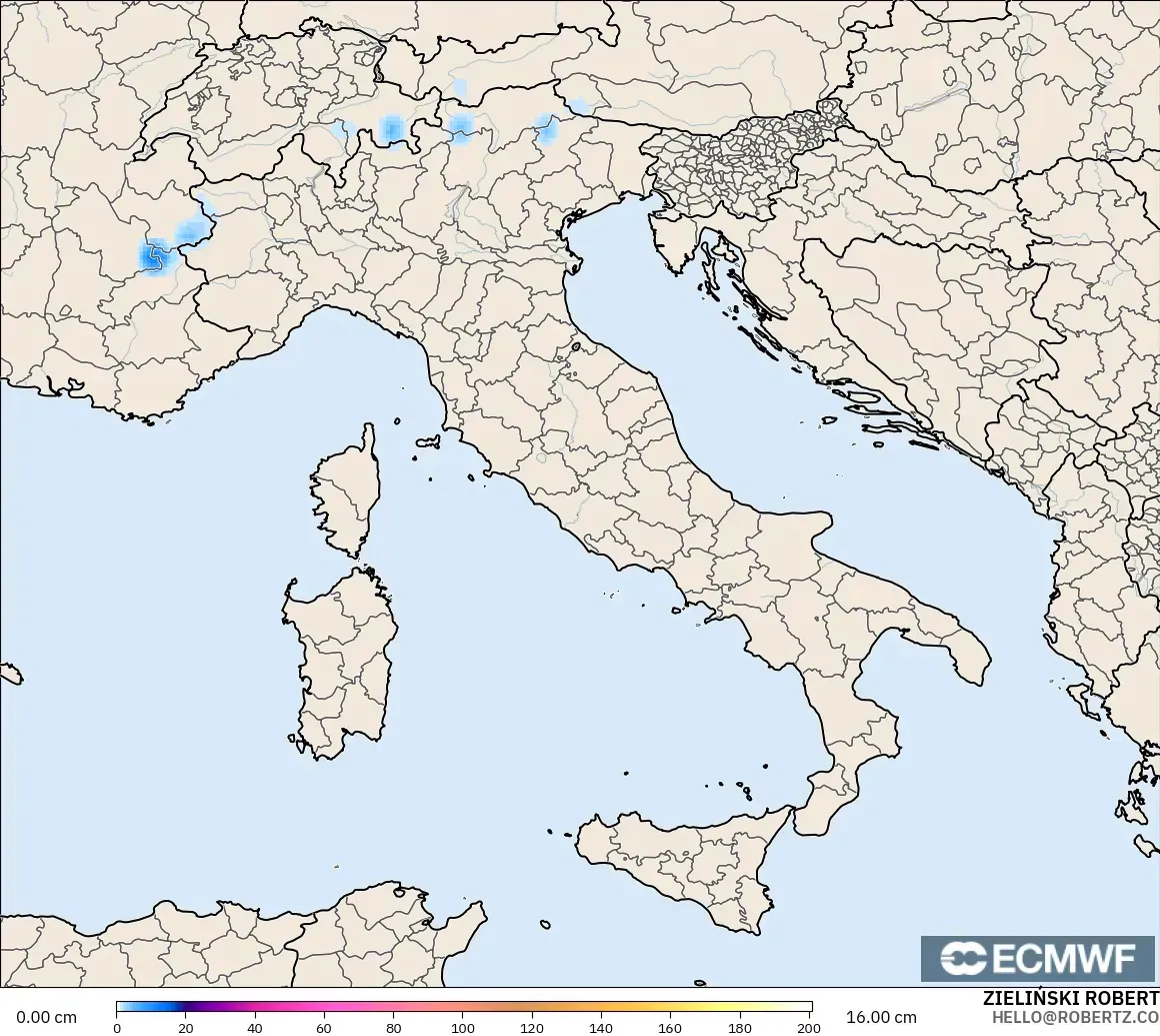 ECMWF IFS 0.25° modelo - Italia, Profundidad de nieve