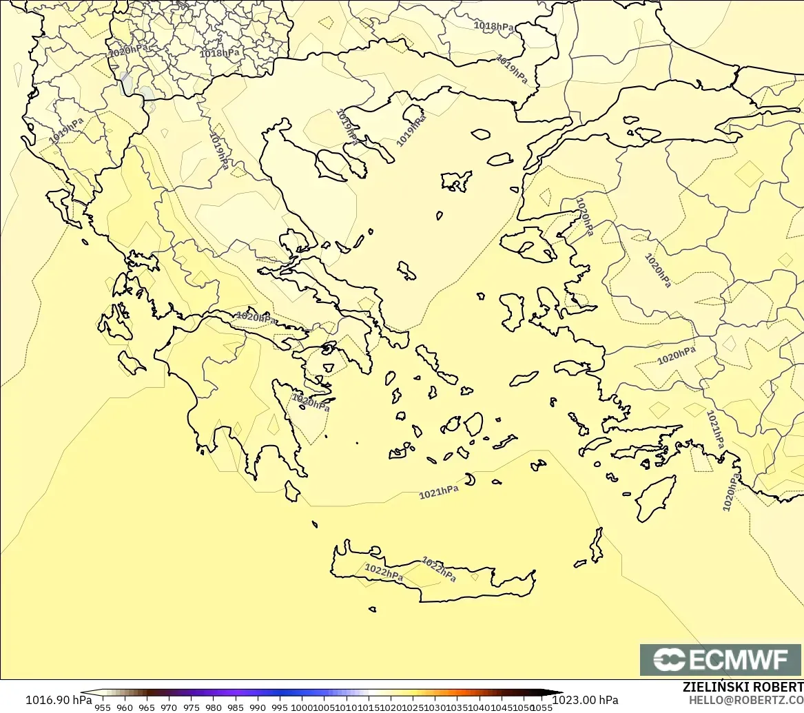 ECMWF IFS 0.25° modelo - Grecia, Presión