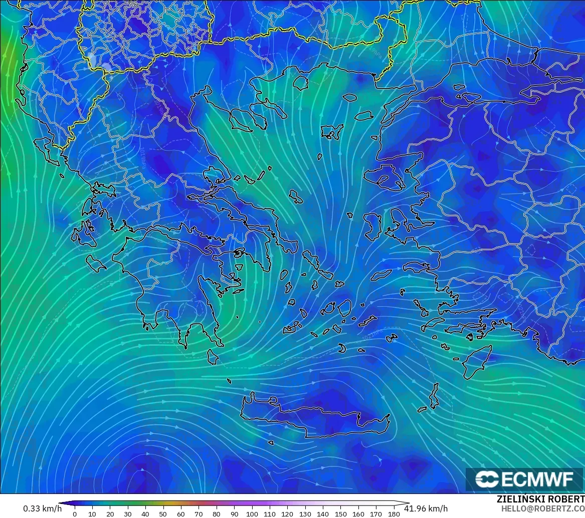 ECMWF IFS 0.25° modelo - Grecia, Viento a 10 m