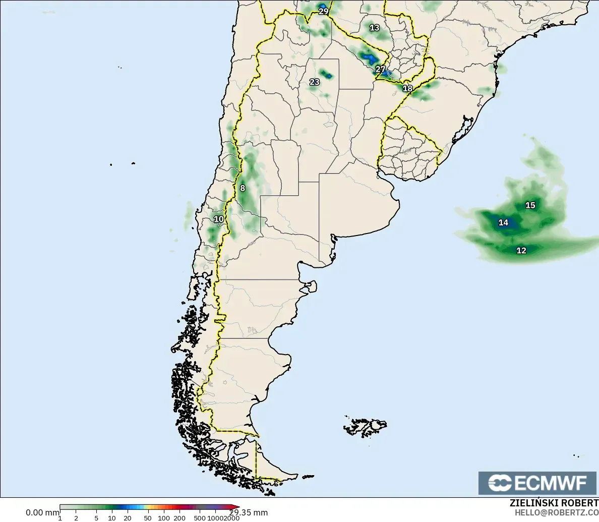 ECMWF IFS 0.25° modelo - Argentina, Acumulación de precipitación