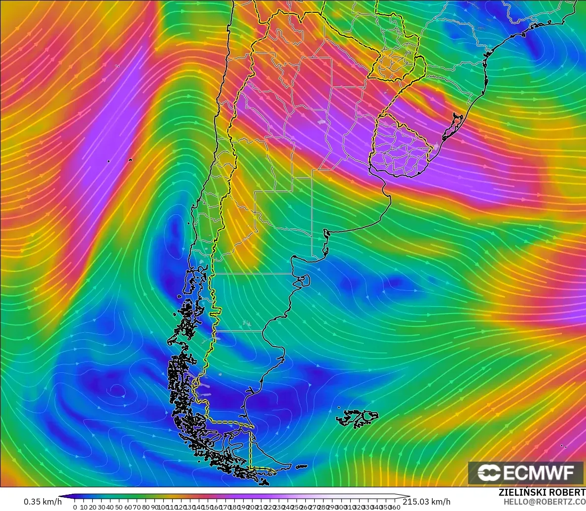 ECMWF IFS 0.25° modelo - Argentina, Viento a 300 hPa (corriente en chorro)