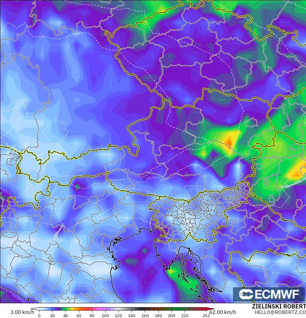 ECMWF IFS 0.25° modelo - Austria, Ráfagas de viento