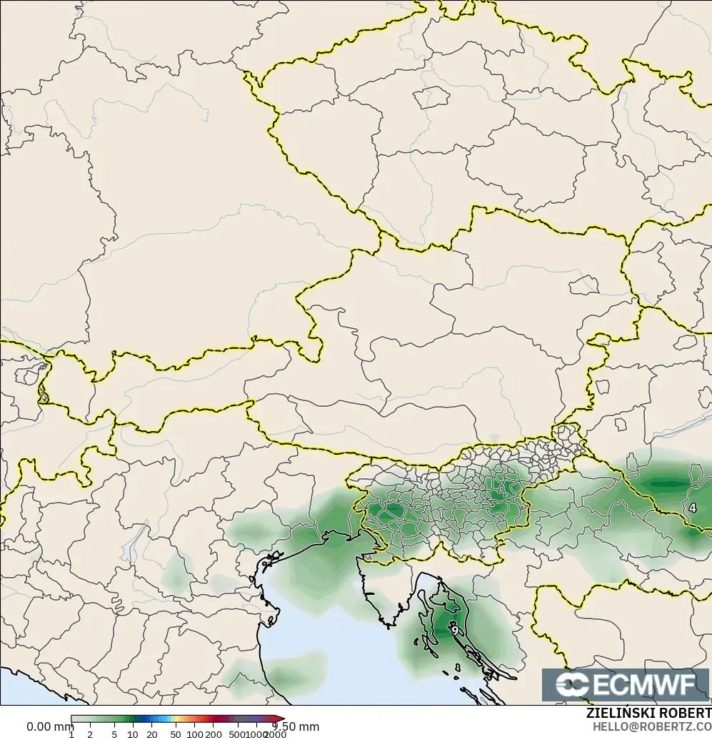 ECMWF IFS 0.25° modelo - Austria, Acumulación de precipitación