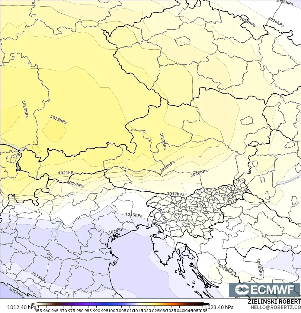 ECMWF IFS 0.25° modelo - Austria, Presión