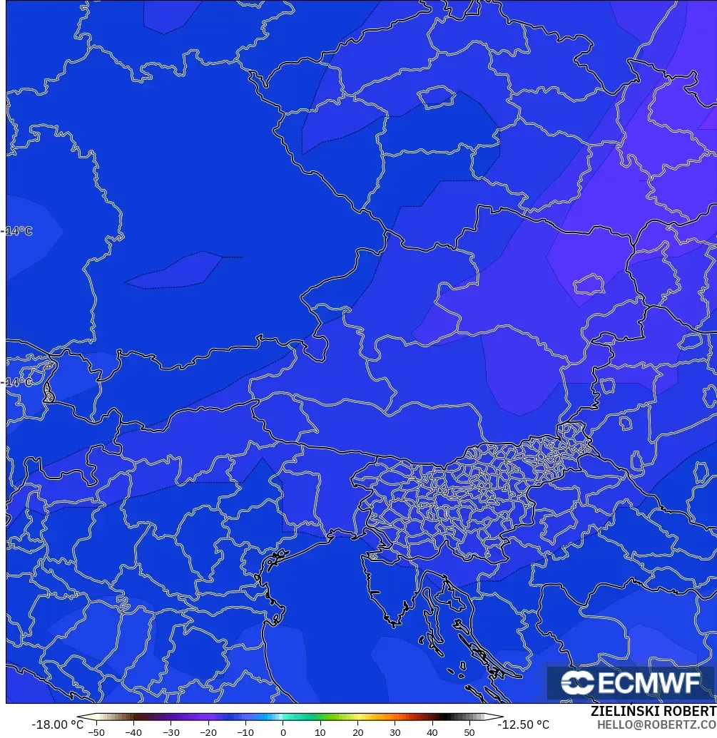 ECMWF IFS 0.25° modelo - Austria, Temperatura a 500 hPa