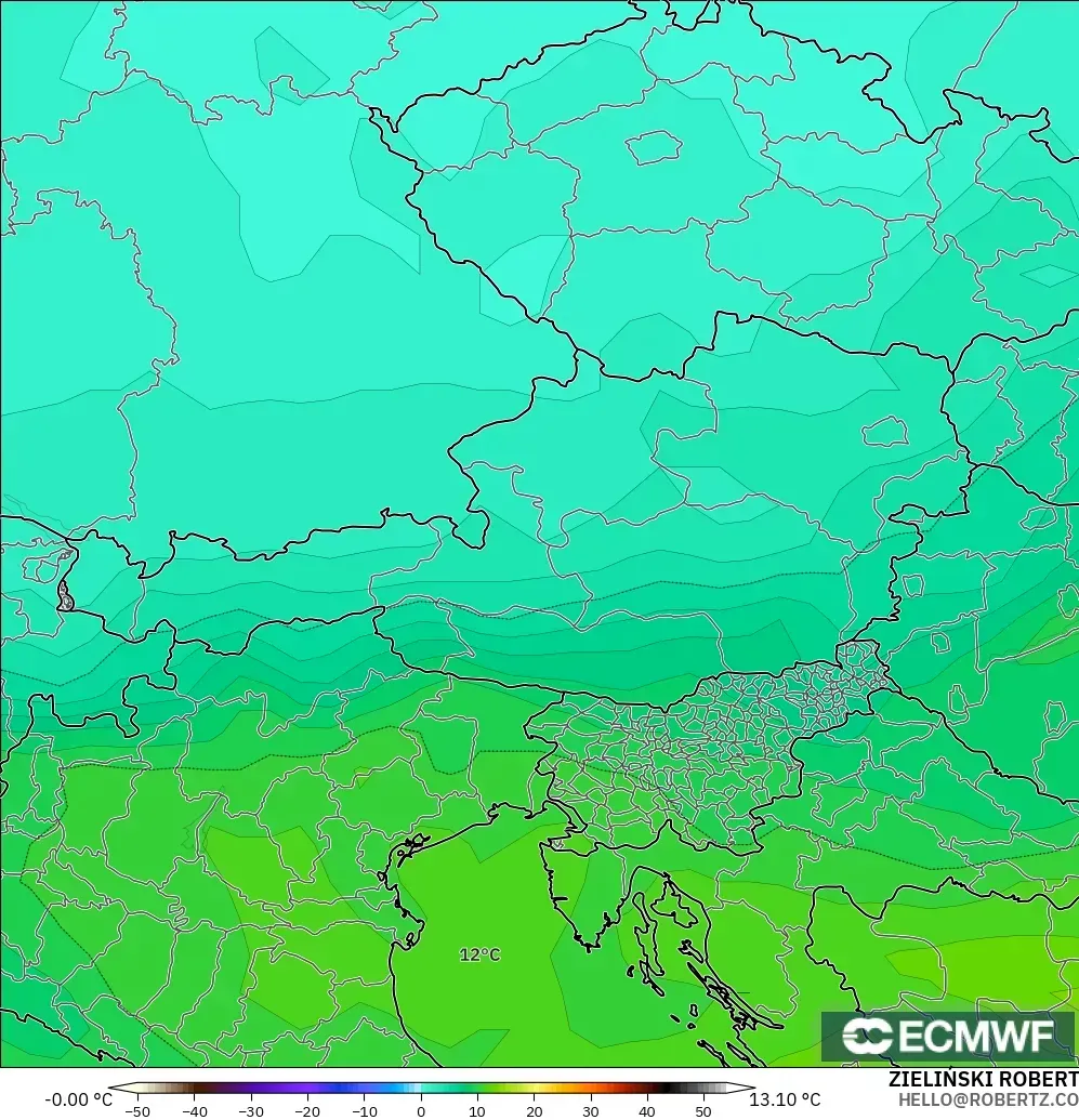 ECMWF IFS 0.25° modelo - Austria, Temperatura a 850 hPa