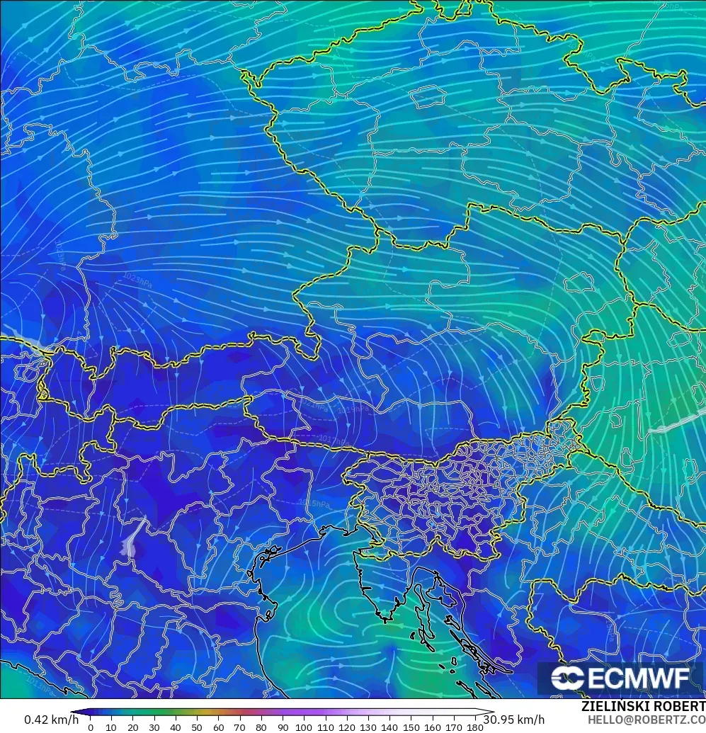 ECMWF IFS 0.25° modelo - Austria, Viento a 10 m