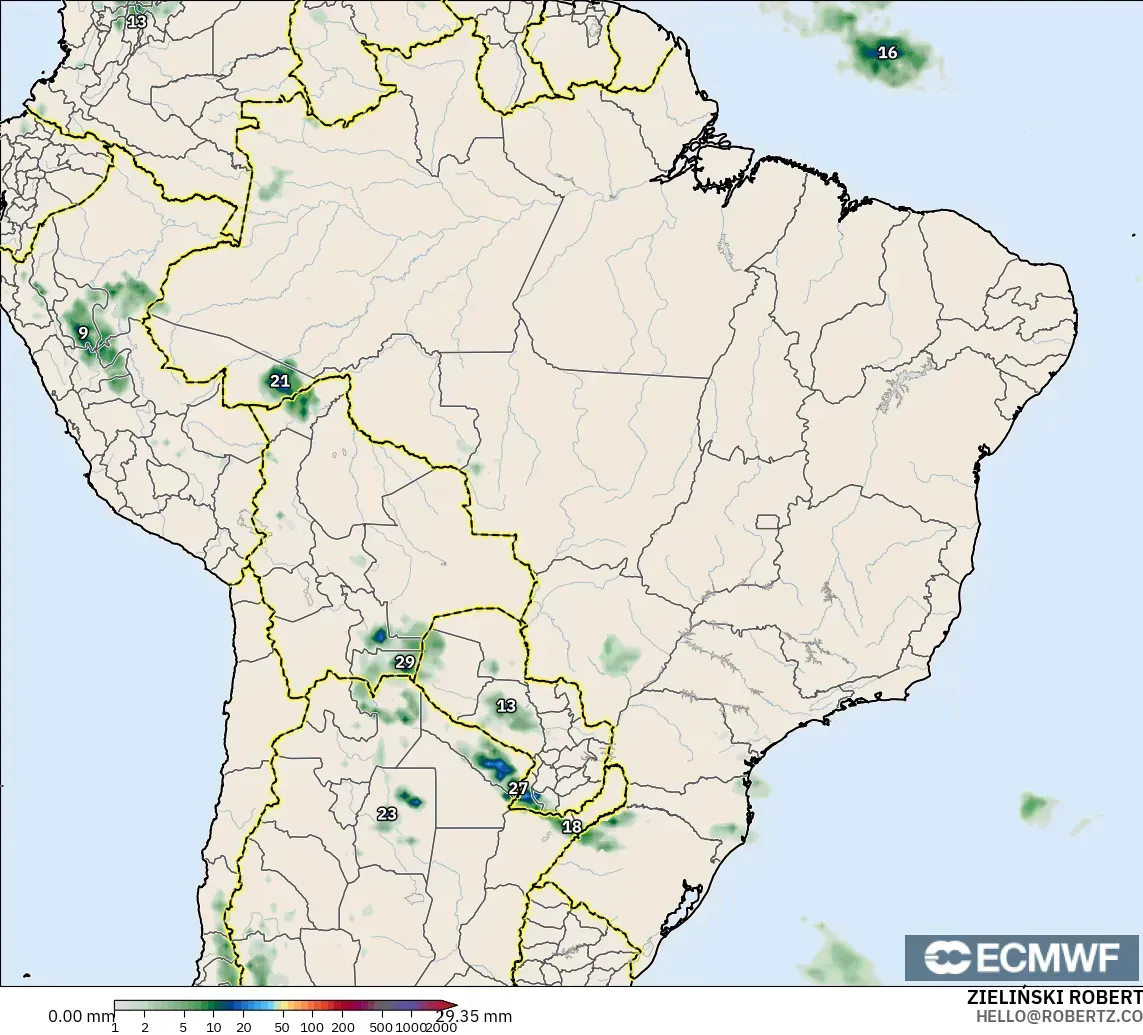 ECMWF IFS 0.25° modelo - Brasil, Acumulación de precipitación