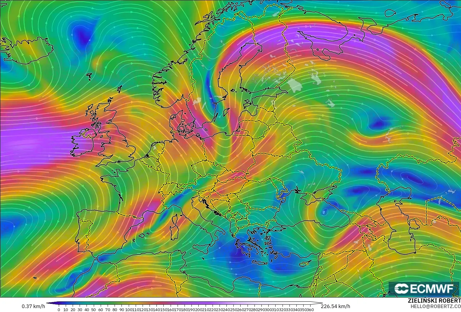 ECMWF IFS 0.25° modelo - Europa, Viento a 300 hPa (corriente en chorro)