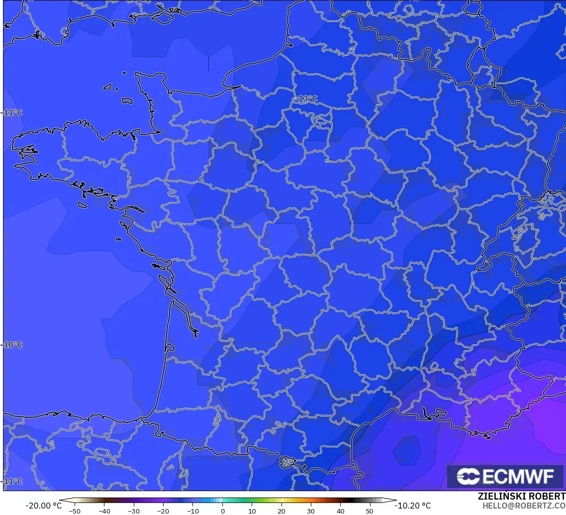 ECMWF IFS 0.25° modelo - Francia, Temperatura a 500 hPa
