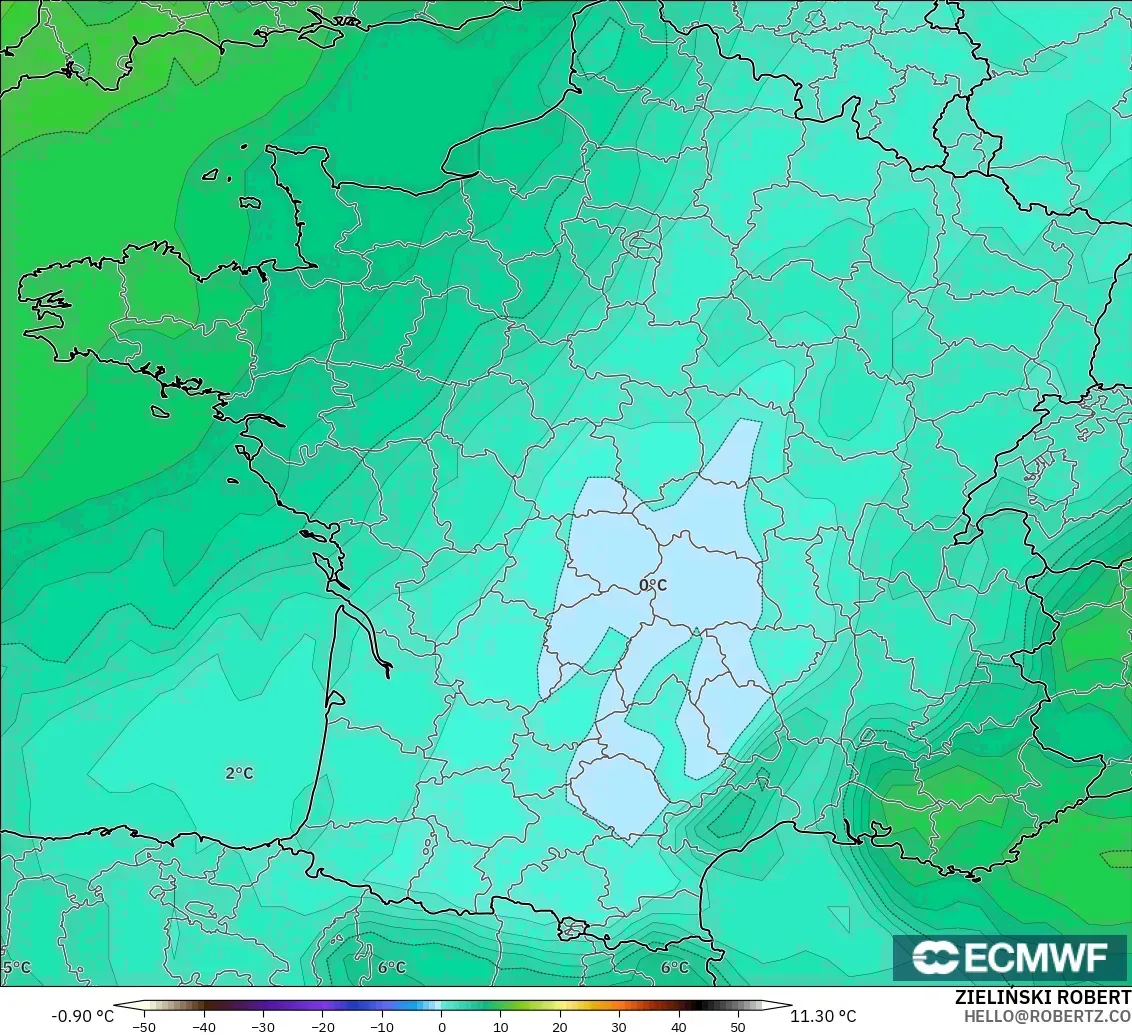 ECMWF IFS 0.25° modelo - Francia, Temperatura a 850 hPa