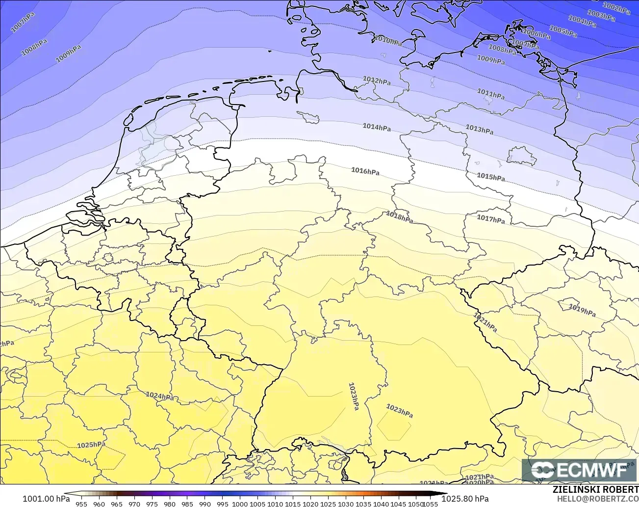 ECMWF IFS 0.25° modelo - Alemania, Presión
