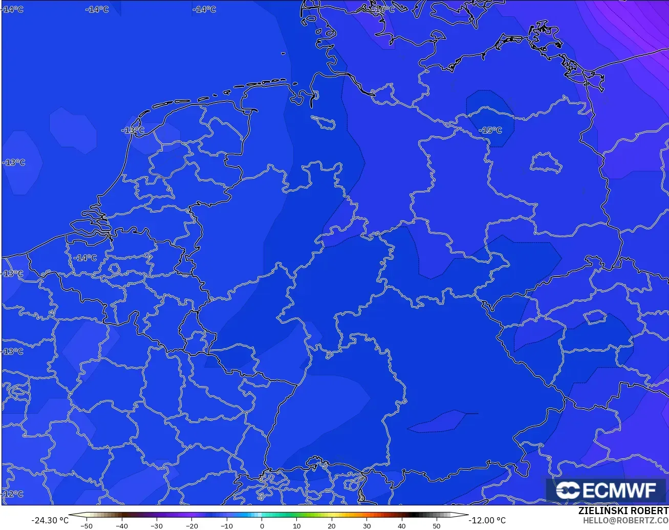 ECMWF IFS 0.25° modelo - Alemania, Temperatura a 500 hPa