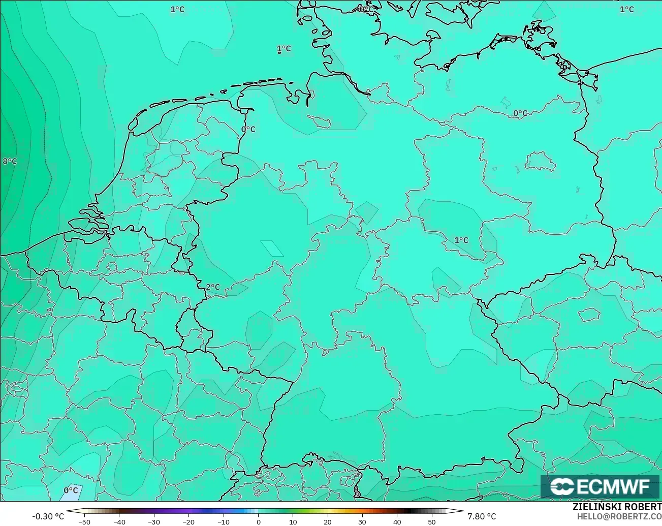 ECMWF IFS 0.25° modelo - Alemania, Temperatura a 850 hPa