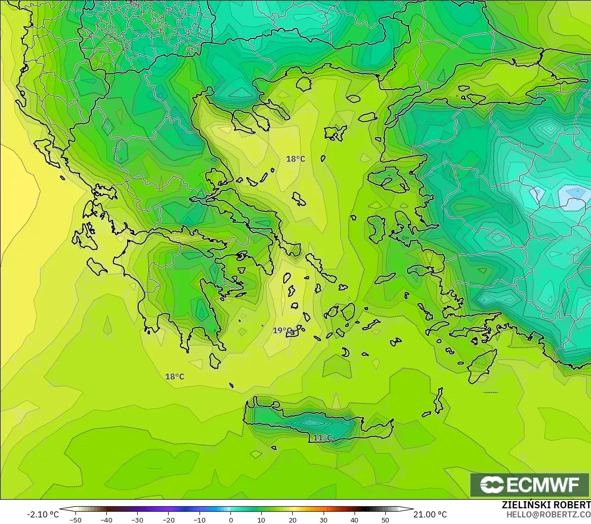 ECMWF IFS 0.25° modelo - Grecia, Punto de rocío a 2 m