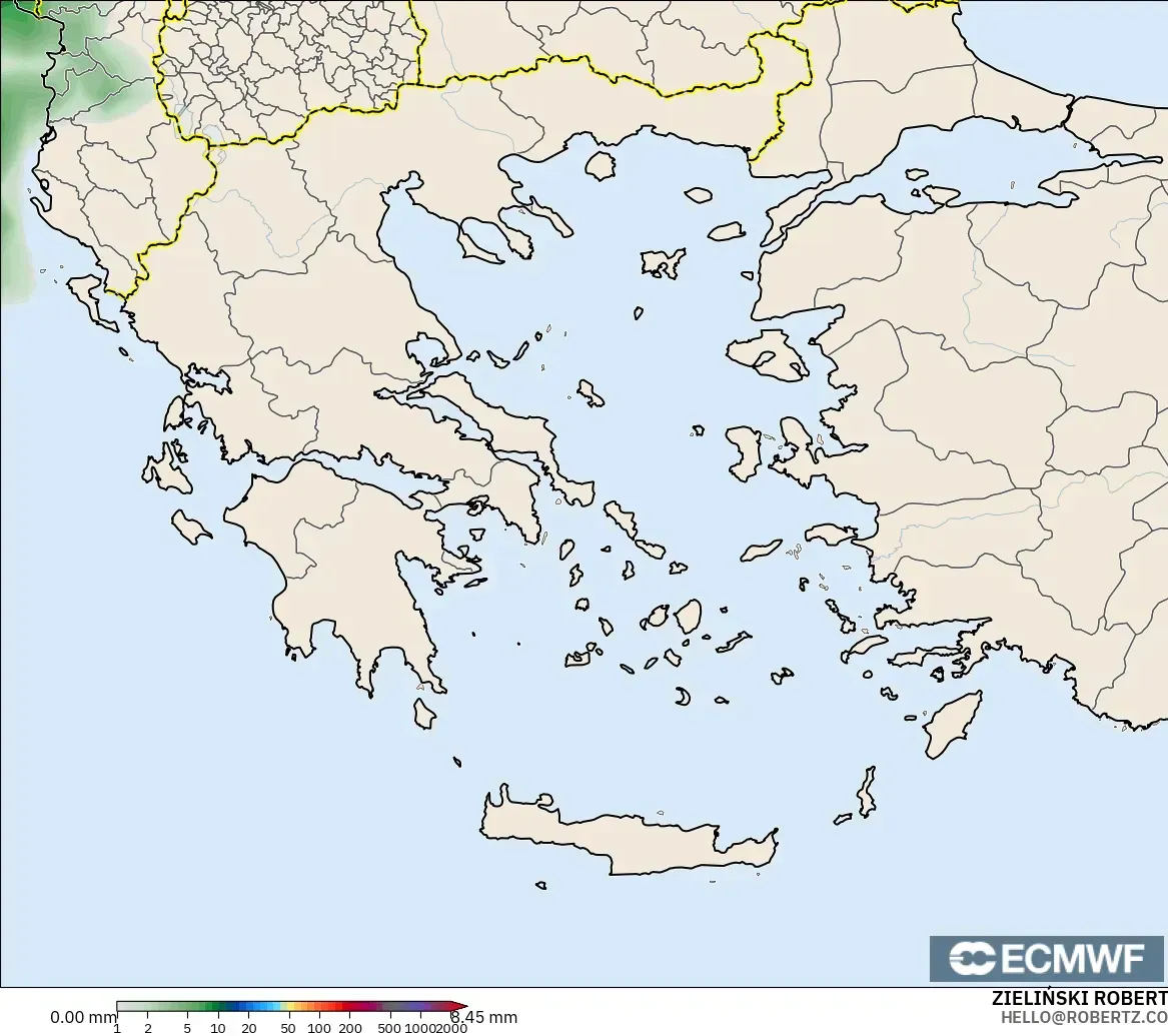 ECMWF IFS 0.25° modelo - Grecia, Acumulación de precipitación