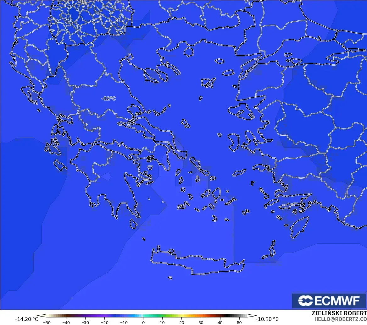 ECMWF IFS 0.25° modelo - Grecia, Temperatura a 500 hPa