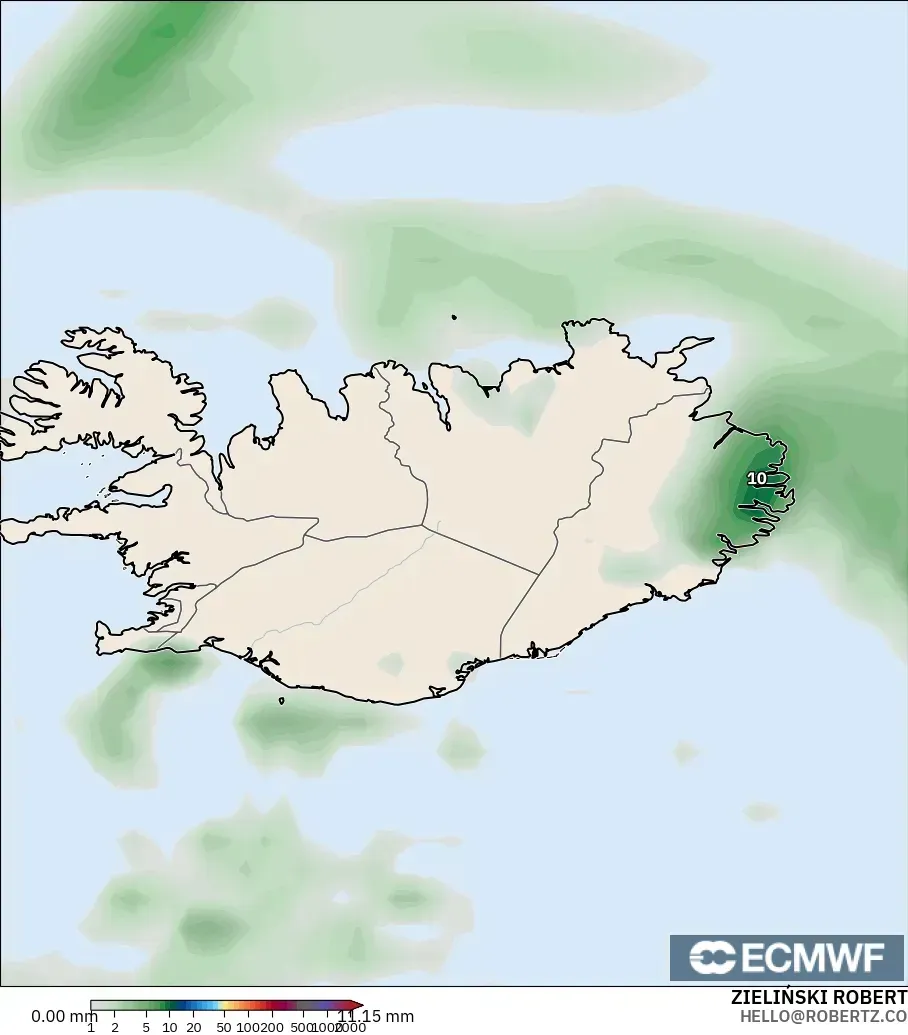 ECMWF IFS 0.25° modelo - Islandia, Acumulación de precipitación