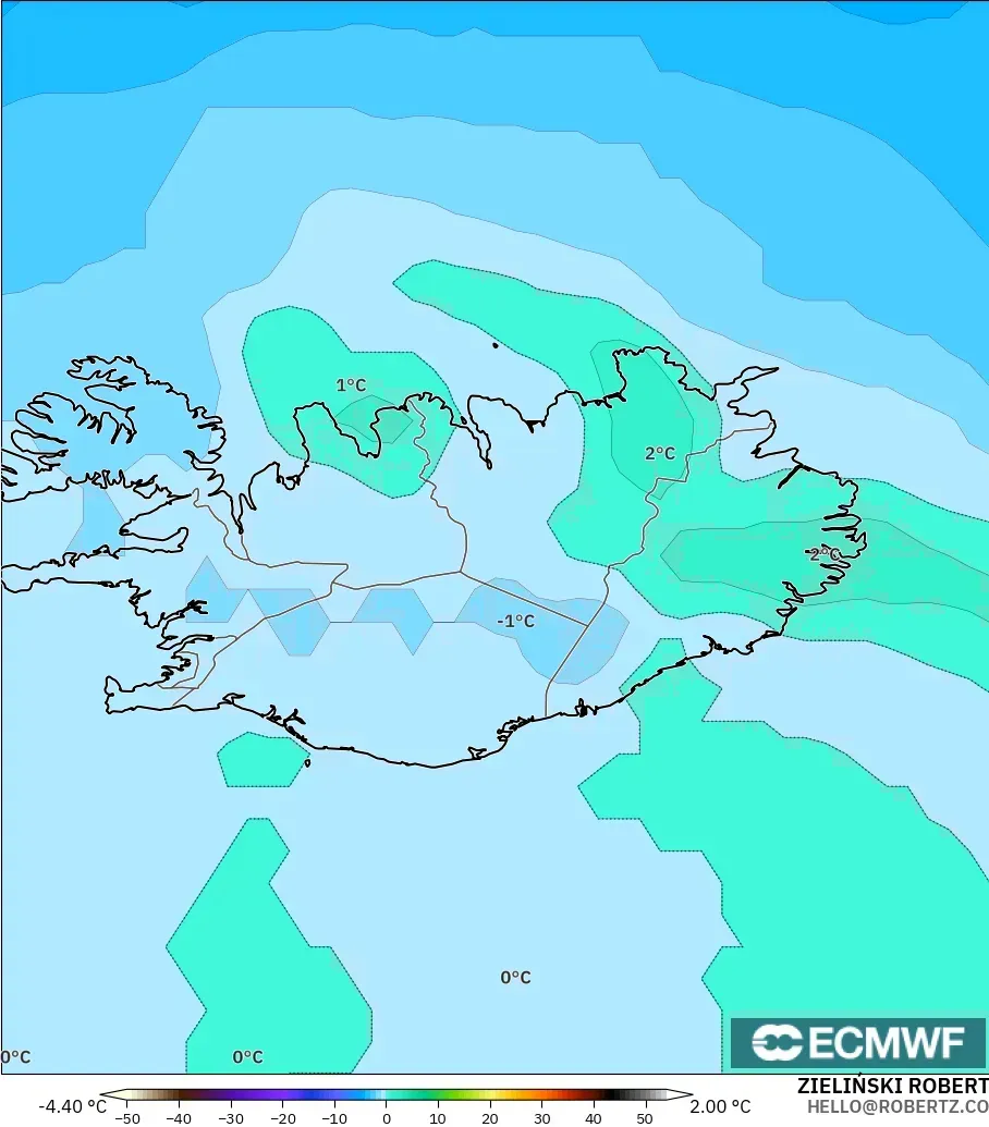 ECMWF IFS 0.25° modelo - Islandia, Temperatura a 850 hPa