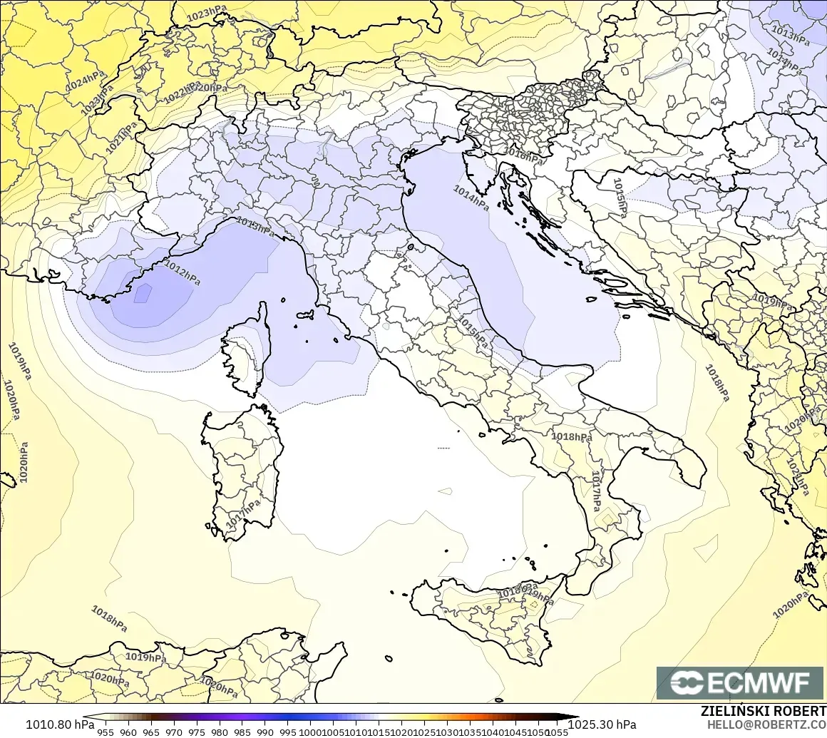 ECMWF IFS 0.25° modelo - Italia, Presión