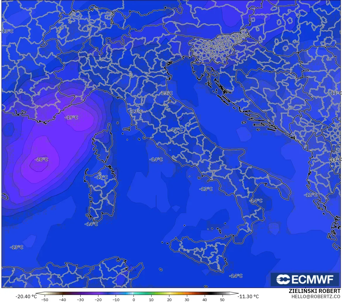ECMWF IFS 0.25° modelo - Italia, Temperatura a 500 hPa