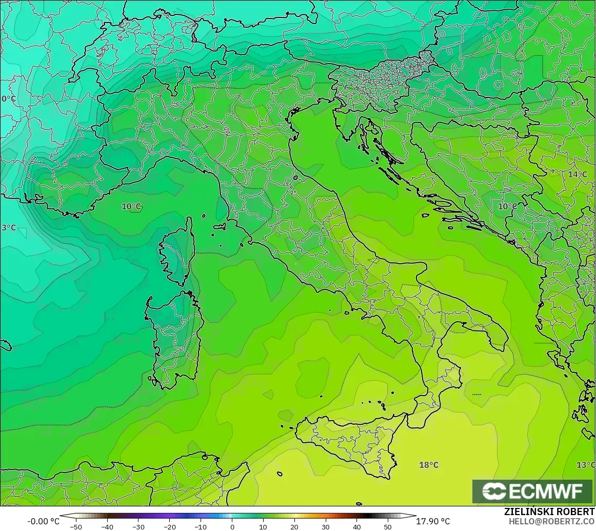 ECMWF IFS 0.25° modelo - Italia, Temperatura a 850 hPa